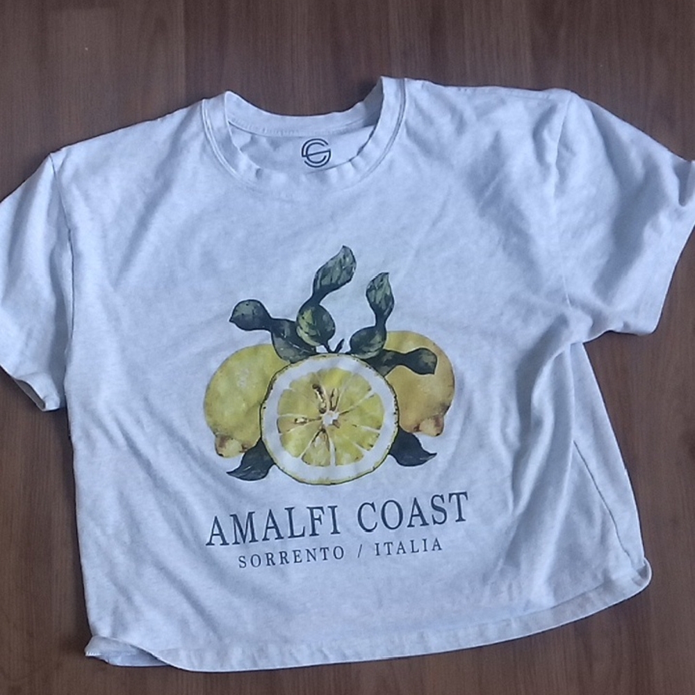 White and Yellow Crop Graphic Tee Short Sleeve